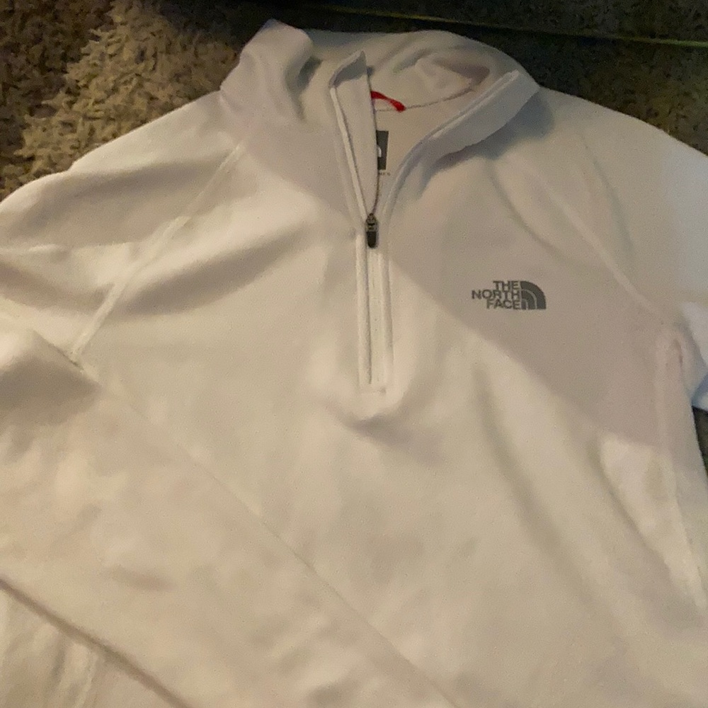 White North Face mid zip shirt